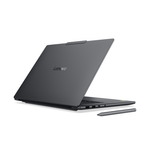 Lenovo Yoga Pro 9n dizüstü bilgisayar, kalemle birlikte arkadan 3/4 açı